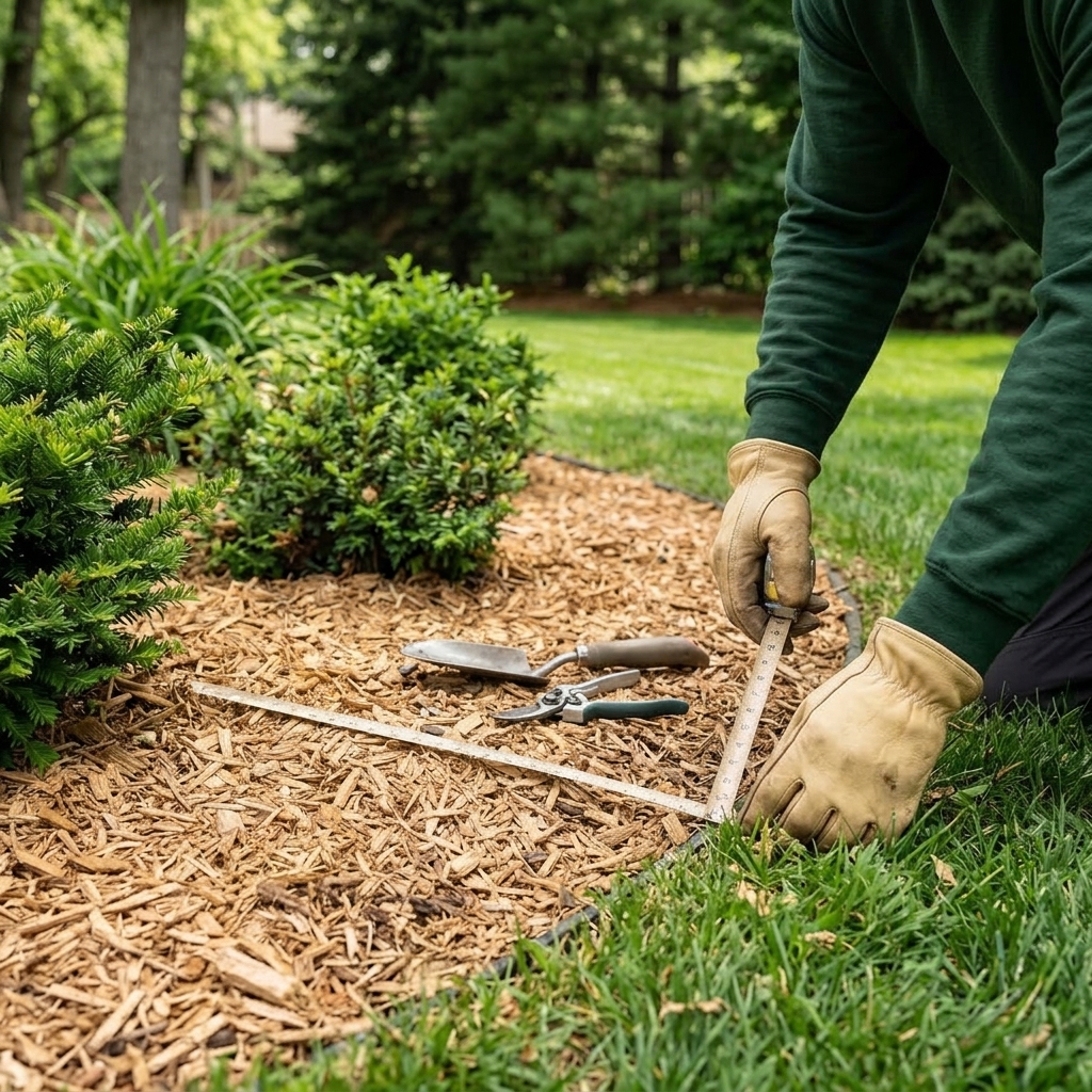 Property-care planning tools arranged beside a lawn edge