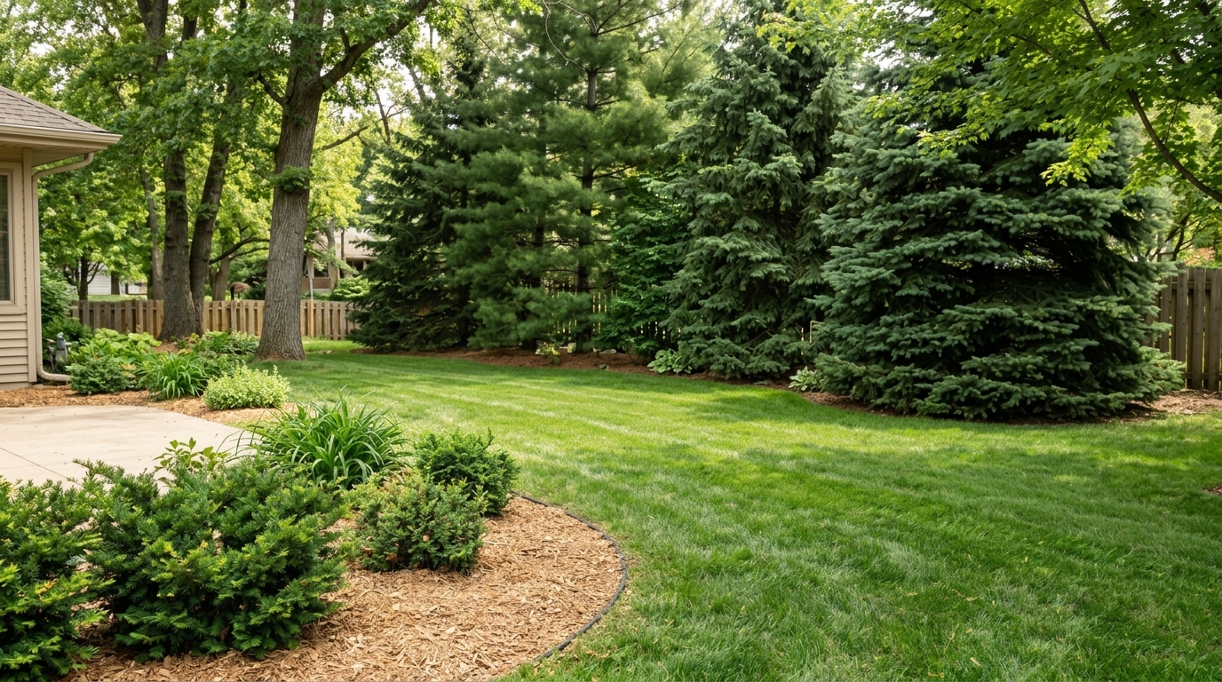 Cared-for residential lawn and mature trees ready for outdoor living